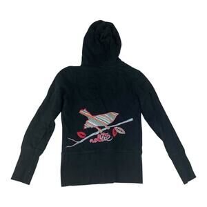 Nollie size XS y2k black bird Hoodie skater Colorful v neck